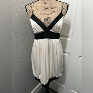 Vintage Miss Bisou Mini White Dress w/Black Trim Medium FLAWED